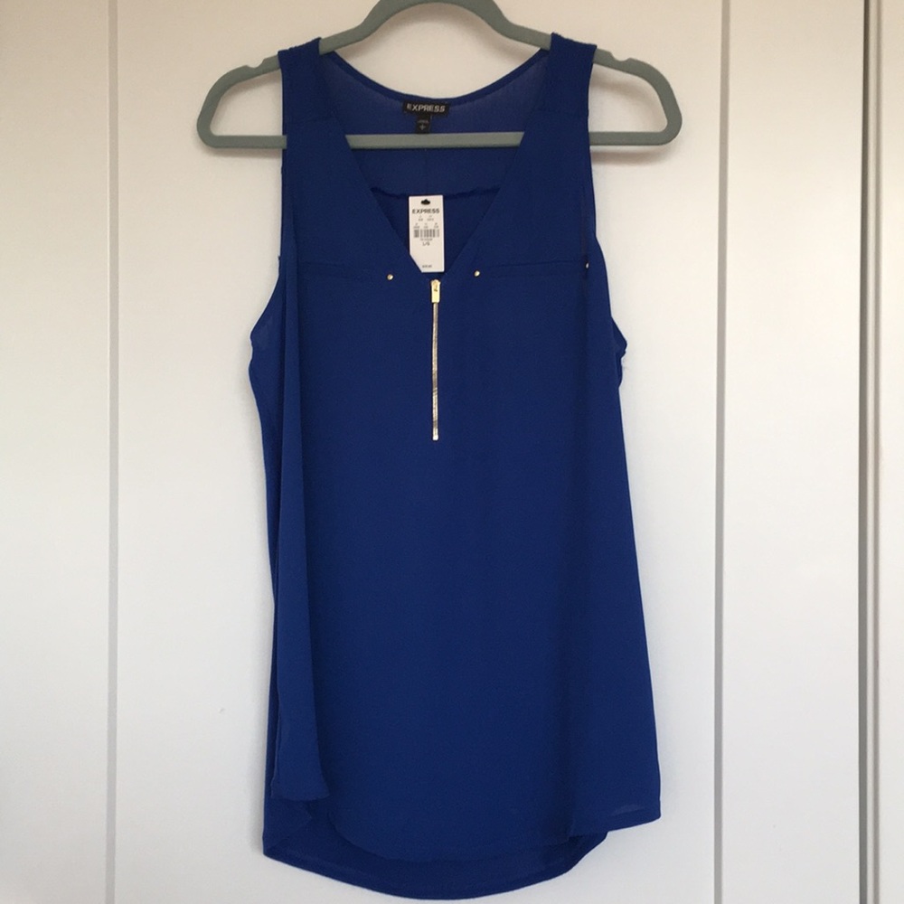 Blue Express Gold Zipper Detail Sleeveless Top